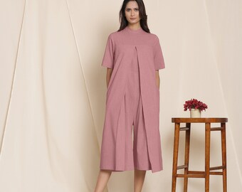 Mono 100% algodón, mono personalizable para mujer, mono midi plisado con bolsillos, mono de cuello alto, talla grande, petite, alto etsw