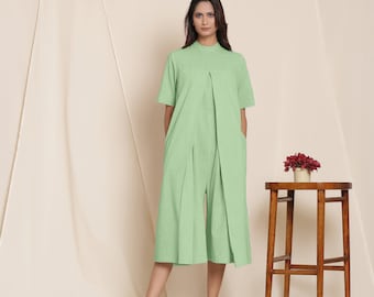Mono 100% algodón, mono personalizable para mujer, mono midi plisado con bolsillos, mono de cuello alto, talla grande, petite, alto etsw