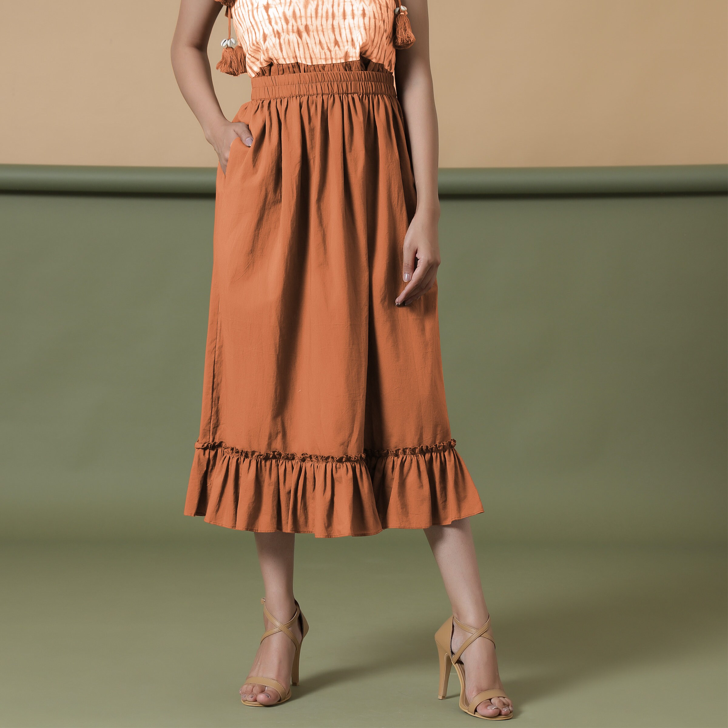 スカート [TEAK] COTTON SKIRT 100% Cotton Midi Skirt, Customizable Midi Skirt, Mid-rise