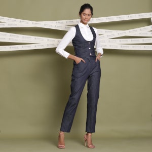 Indigo Tapered Jeans and Slim Fit Vest Set, Cotton Denim Vest and Pant Set, Customizable Co-ord Set