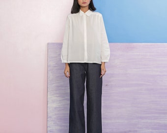 Cotton Lace White Shirt and Indigo Jeans Set Organic Cotton - Etsy
