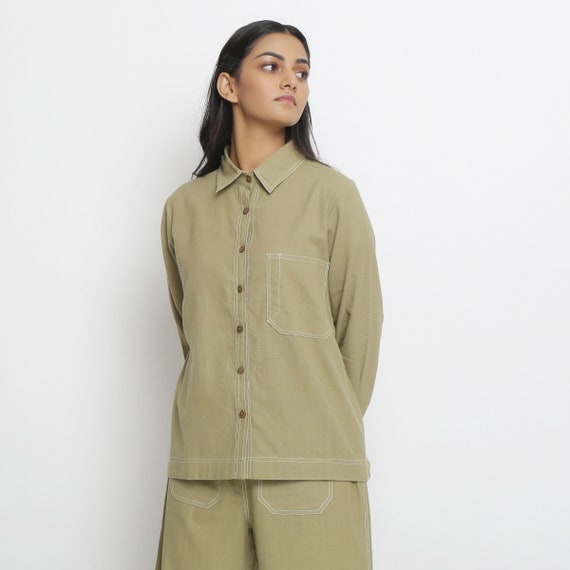 100 cotton dress shirt women Women's 100% Cotton Knit Button Down Shirt