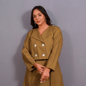 Mustard Warm Cotton Flannel Double-Breasted Button-Down Shacket, Full Sleeve Shaket, Pockets Outerwear, Customizable Jacket  etsw