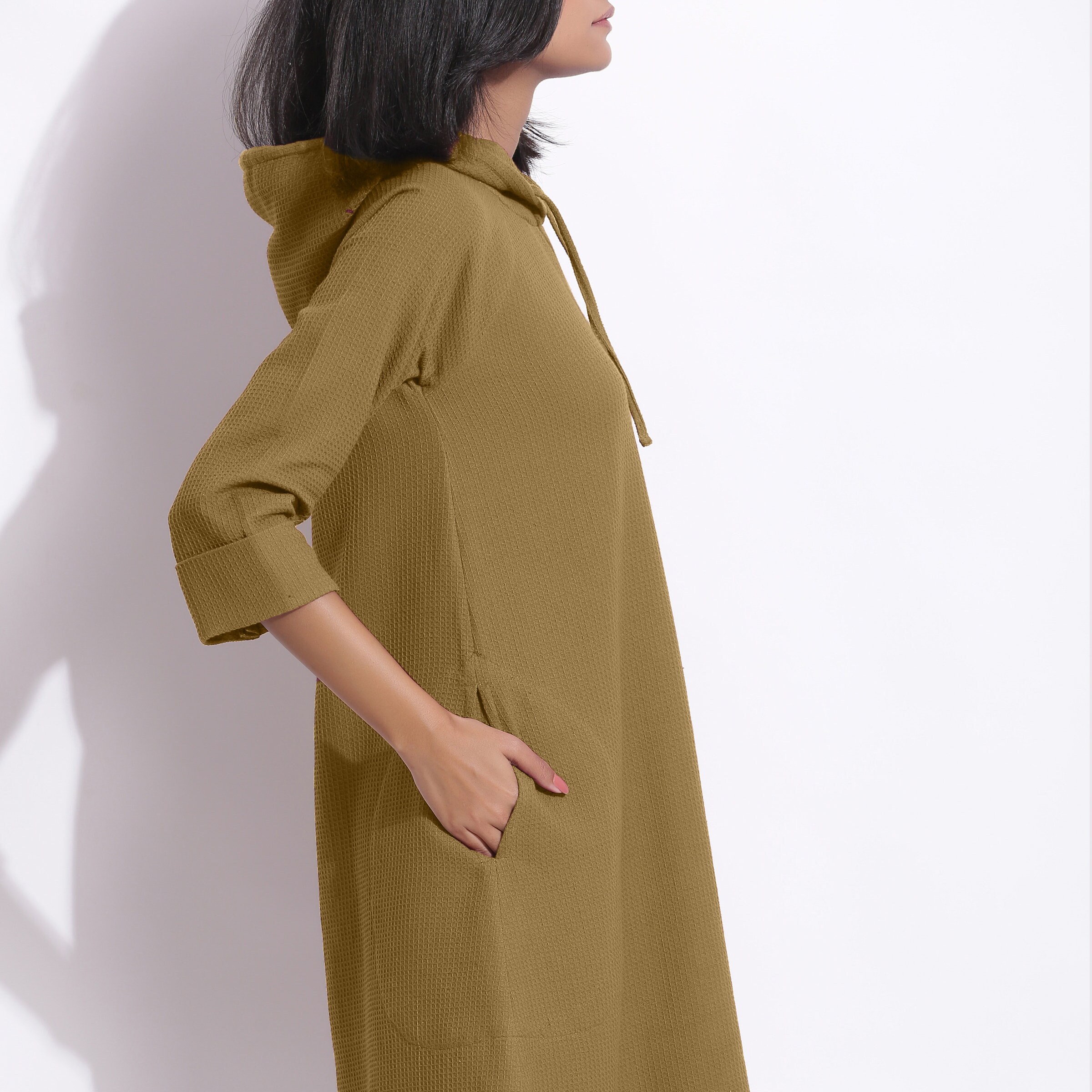 Olive Green 100 Cotton Hoodie Dress Customizable Dress for Women A line Midi Dress With Pockets Etsy