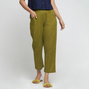 100% Cotton Pant, Mid-Rise Pant, Half Elasticated Pant, Cotton Chinos with Pockets, Plus Size, Petite, Tall cw etsw
