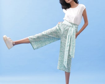 Conjunto de conjunto de pantalón verde y top blanquecino, conjunto de pantalón con estampado de bloque y top flameado de algodón, conjunto de conjunto informal, conjunto personalizable