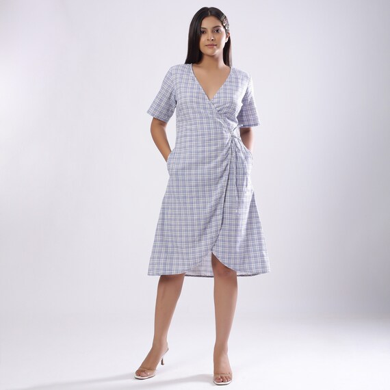 womens blue linen dress Rebecca 18 main image 1