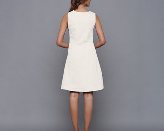 Off-White Cotton Flannel Button-Down Dress, Sleeveless Short Dress with Pockets, Customizable Dress, Plus Size, Petite, Tall etsw Off-White Cotton Flannel Button-Down Dress, Sleeveless Short Dress with Pockets, Customizable Dress, Plus Size, Petite, Tall etsw