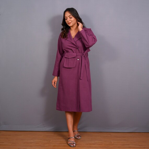 purple belted blazer dress Purple Petite Compact Stretch Tailored Blazer Wrap Mini Dress