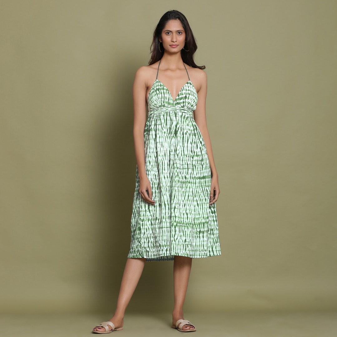 halter tiered midi dress in shibori print Black Shibori Tie-Dye Cotton Halter Neck Gathered Midi Dress 64" / Petite (5'1" and below)