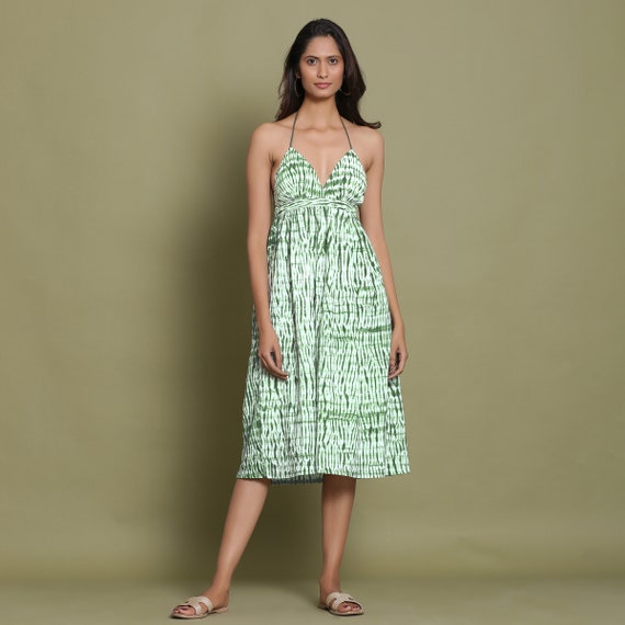 green emerald velvet dress Women Pink & White Tie Dye Fit and Flare Dress – Maaesa Clothing main image 0
