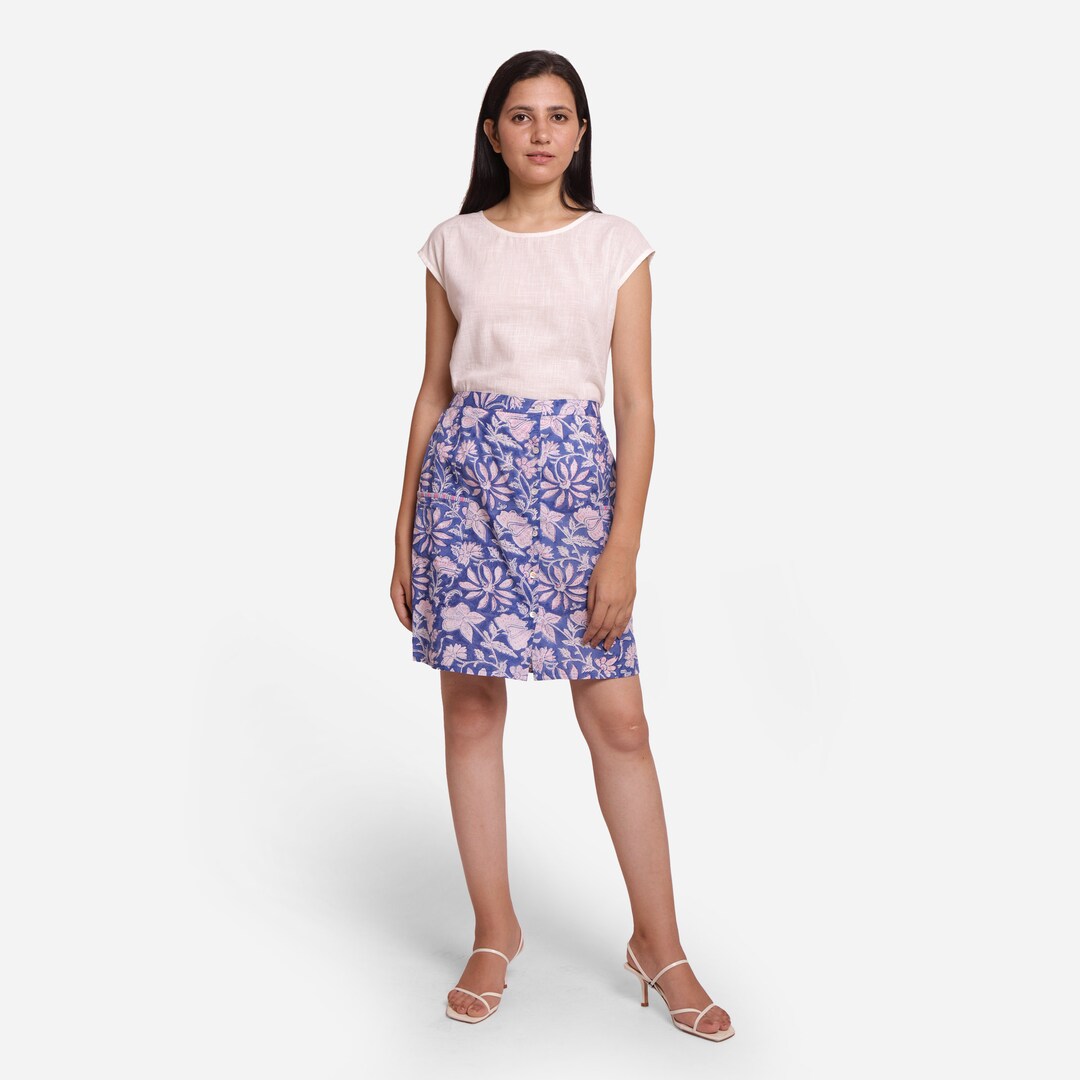 Off-white Top and Blue Floral Block Print Set, Co-ord Set, Customizable ...
