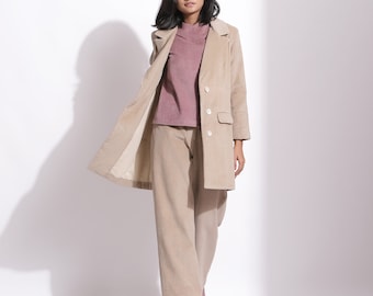 Cotton Corduroy Coat, Cotton Corduroy Oversized Blazer, Single-Breasted Relaxed Coat With Pocket cw etsw