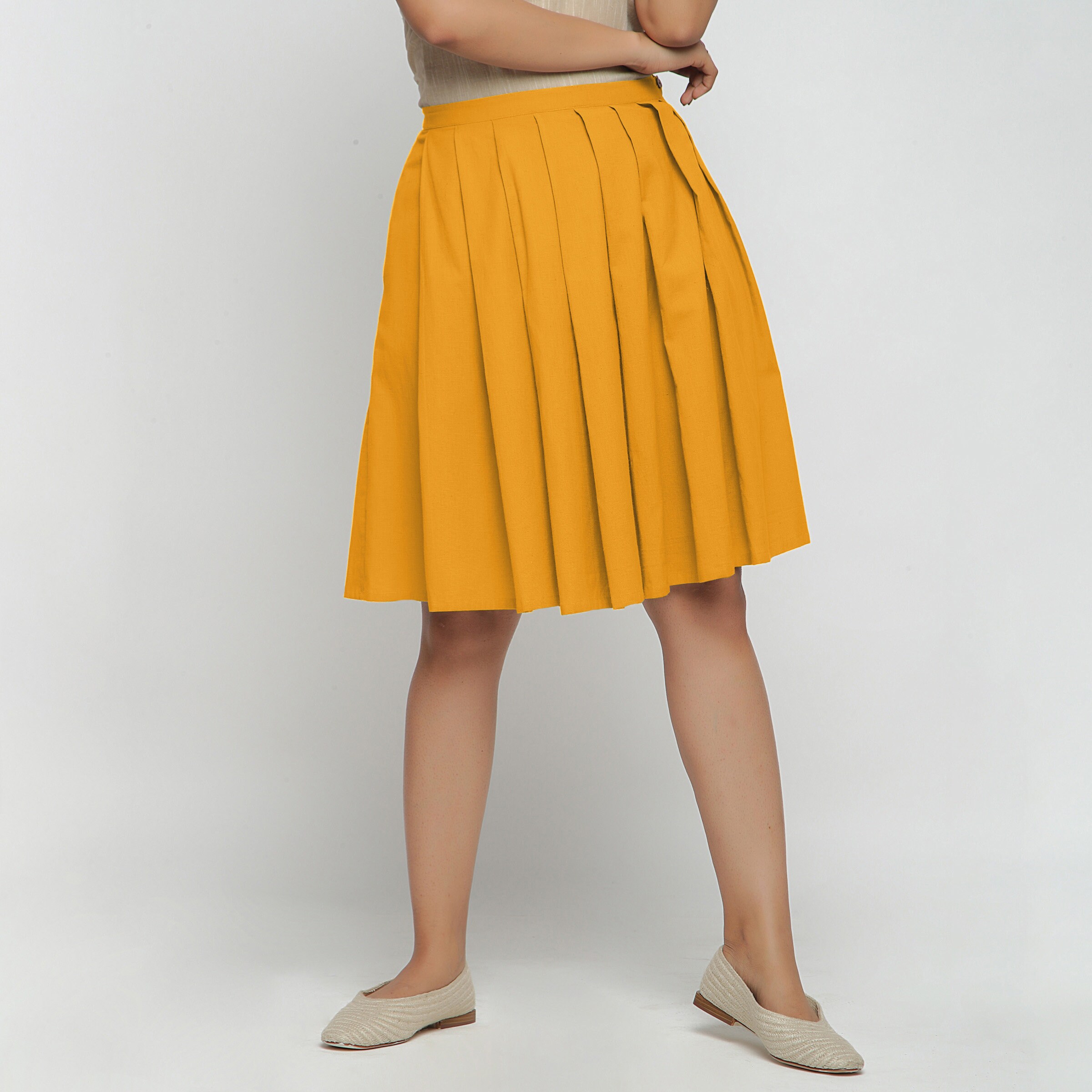 Cotton Flax Pleated Skirt, Customizable Skirt for Women, Mid-rise
