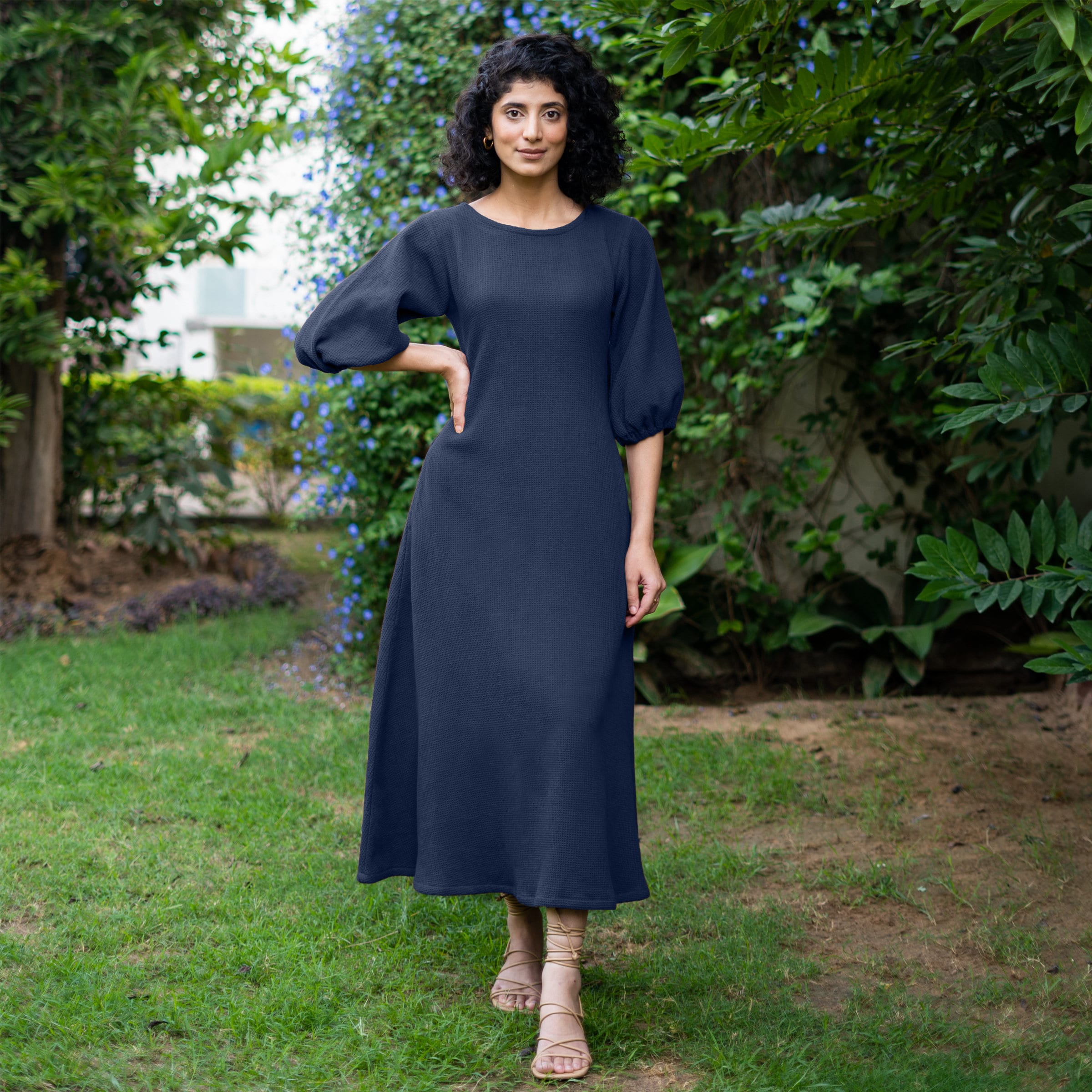 Navy Blue and Brown Maxi Dress