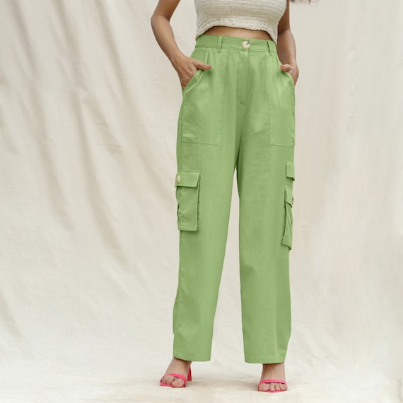 Luna High Waist Cargo Trousers in Beige | ikrush