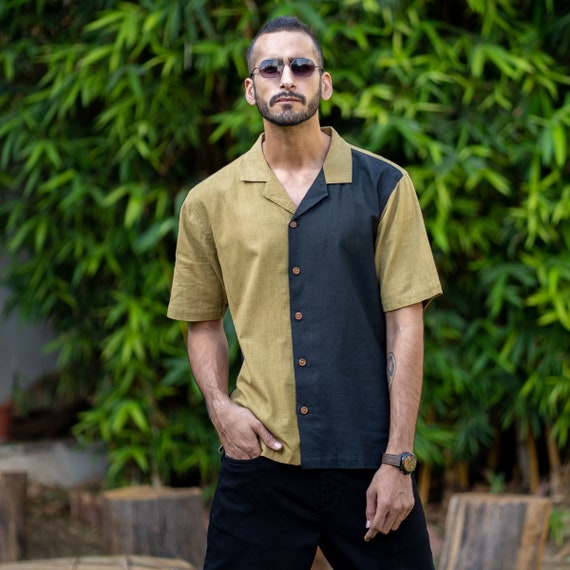 black dress shirt and khakis BLACK SILK SIGNATURE 6 BUTTON POLO SHORT SLEEVE SHIRT AND PANTS –  DEJONMARQUIS.COM main image 0