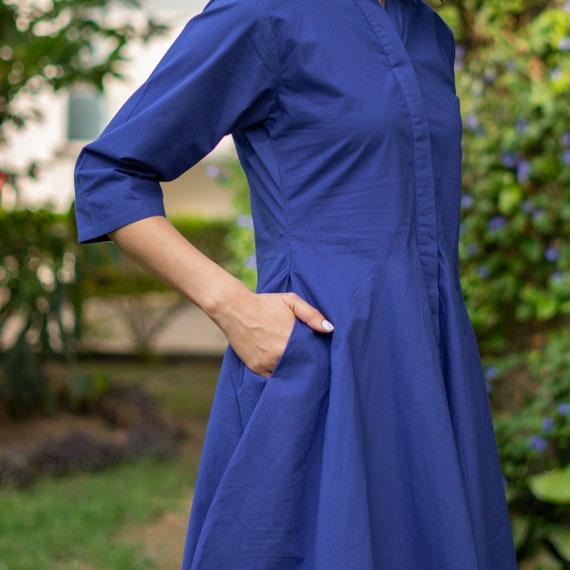 white christmas dresses Blue and White Stripe Cotton Poplin Kenzo Dress main image 1