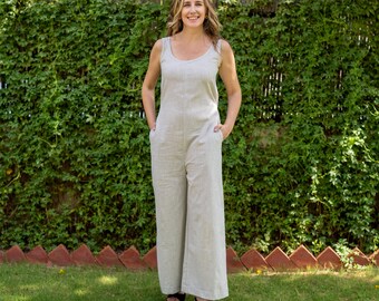 Mono de algodón gris nublado, mono acampanado con bolsillos, mono sin mangas, talla grande, pequeño, alto ETSW