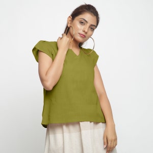 100% Cotton Split Neck Top, Customizable Top, A-Line Top, Loose Fit Top, Puff Sleeves Top for Women, Plus Size, Petite, Tall etsw