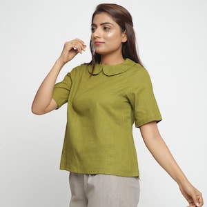 100% Cotton A-Line Top, Peter Pan Collar Top, Customizable Top, Half Relaxed Sleeve Top for Women, Plus Size, Petite, Tall etsw