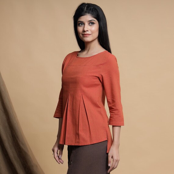 Haut Débardeur Orange à Plissé Devant - Taille L - Neuf Avec étiquettes - Style Tank/cami