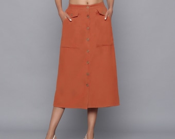100% Cotton Corduroy Skirt, Customizable Skirt, Mid-Rise Skirt, A-Line Skirt, Midi Skirt with Pockets, Plus Size, Petite, Tall etsw