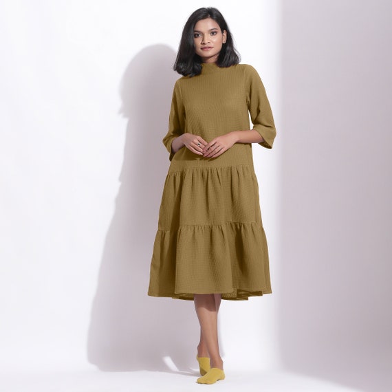 Olive Green 100% Cotton Waffle Midi Dress, Customizable Dress for Women, Tier Dress With Pockets - Etsy Olive Green 100% Cotton Waffle Midi Dress, Customizable Dress for Women, Tier Dress With Pockets - Etsy