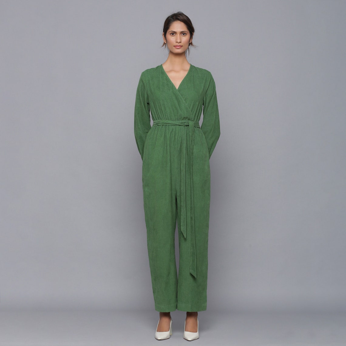 Moss Green Gathered Cotton Corduroy Jumpsuit Customizable Etsy