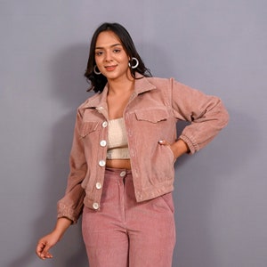 Mauve Warm Cotton Corduroy Short Bomber Jacket, Elasticated Bomber Jacket, Jacket With Pockets, Customizable Jacket etsw