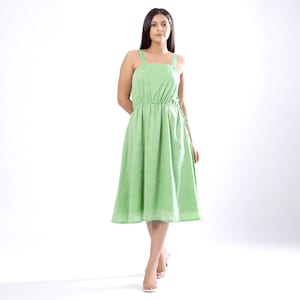 100% Cotton Circular Dress, Mint Green Midi Dress, Fit and Flare Dress with Pockets, Customizable Dress, Plus Size, Petite, Tall etsw