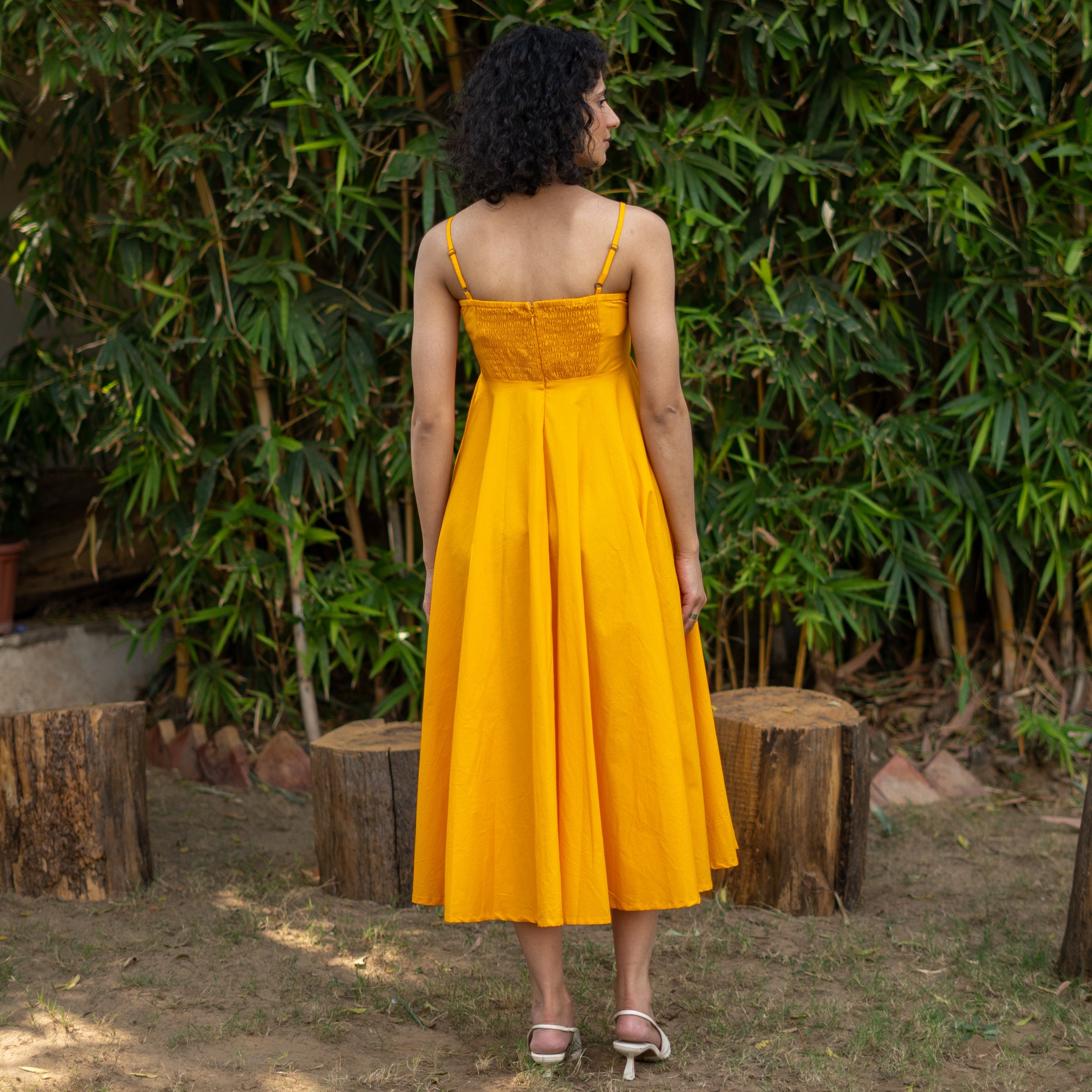 Yellow Midi Dress, Cotton Poplin Dress, Fit and Flare Midi Empire Dress, Customizable, Plus Size Midi Dress, Petite, Tall etsw