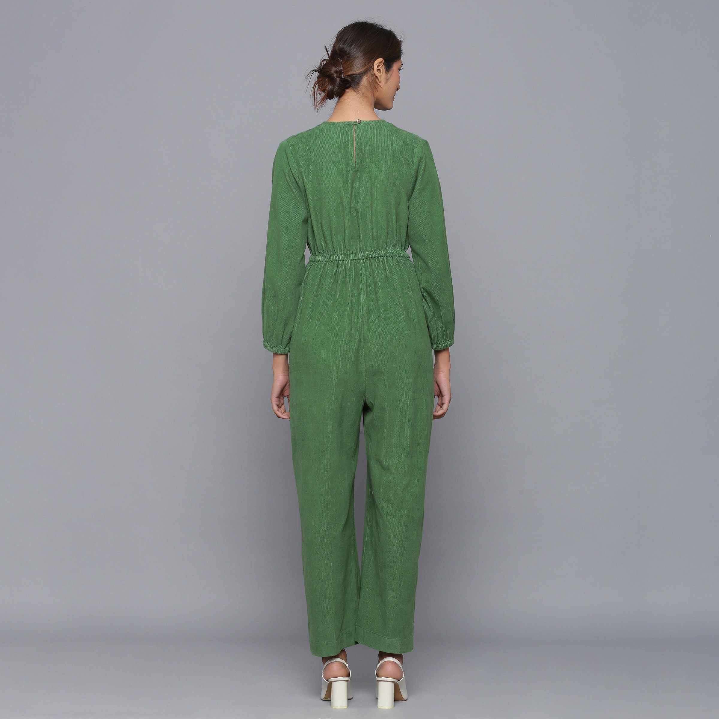 Moss Green Gathered Cotton Corduroy Jumpsuit Customizable Etsy