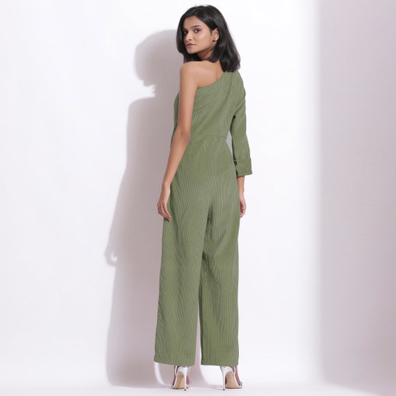 Sage Green One-shoulder Jumpsuit 100% Cotton Corduroy Yoke - Etsy