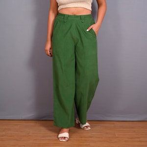 Moss Green Warm 100% Cotton Corduroy Wide Legged Pant, Elasticated Pant, Customizable Pant with Pockets, Plus Size, Petite, Tall etsw