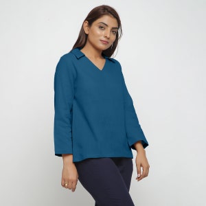 Teal Straight Top, Flat Collar Top, Comfy Bracelet Sleeve Top etsw