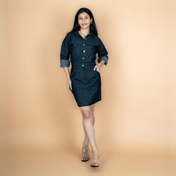 Indigo Cotton Denim Dress, Short Safari Dress With Pockets - Plus Size,  Petite, Tall ETSW - Etsy Hong Kong