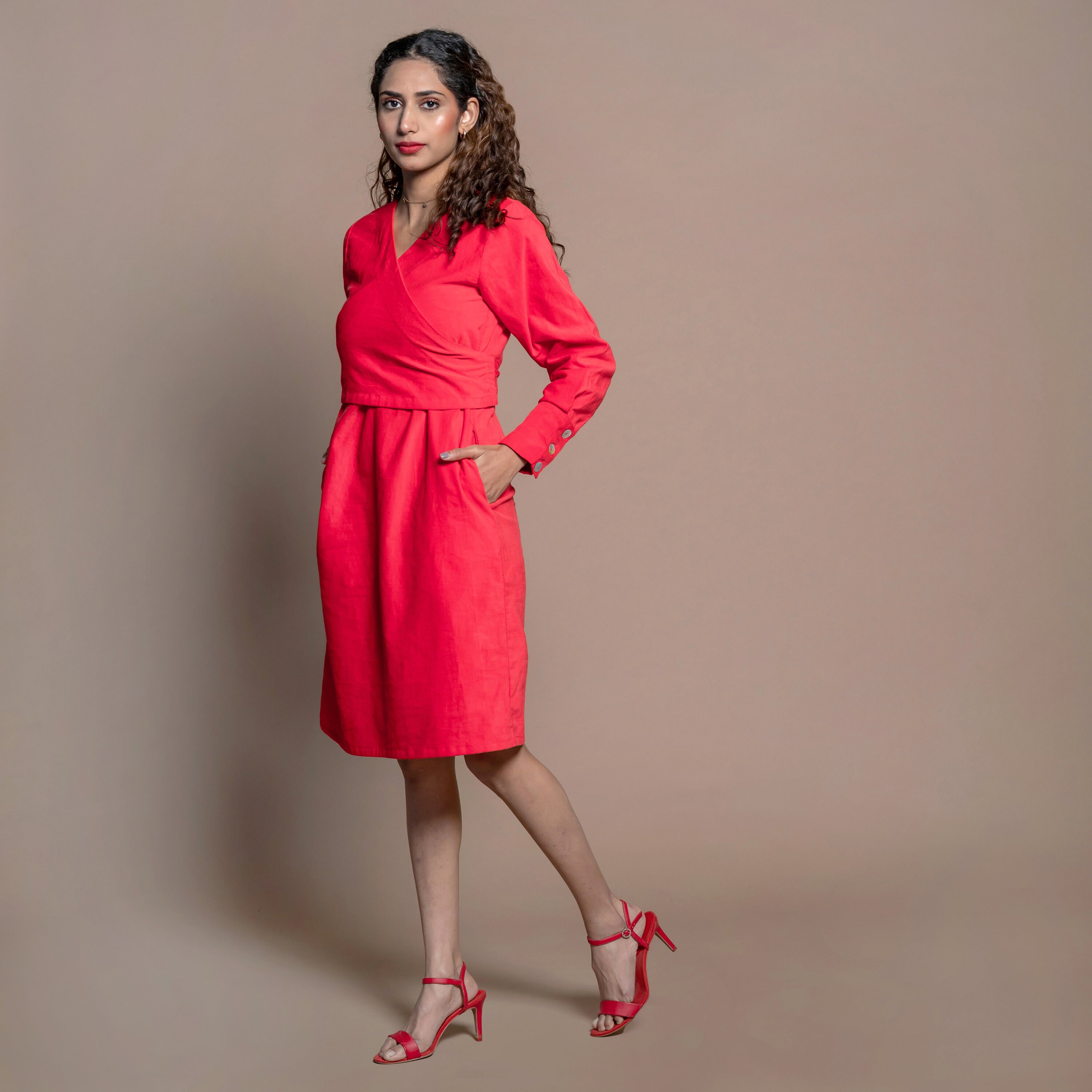 red cotton wrap dress Red Plus Cotton Poplin Deep V Cinched Waist Detail Maxi Dress
