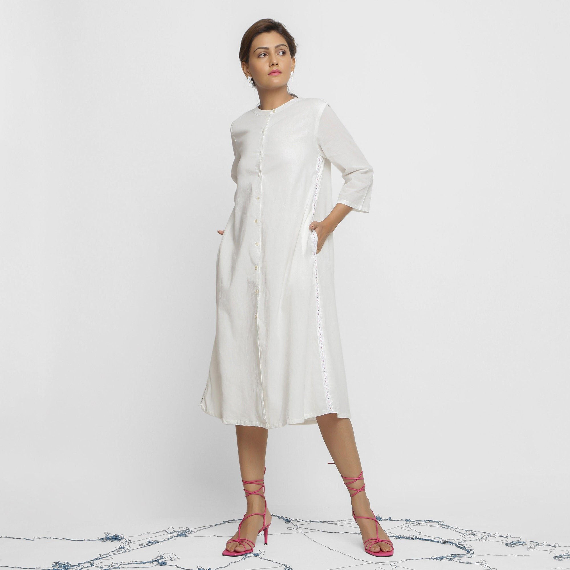 cream eyelet dress She+Sky Button Down Cotton Mini Size:UK 8 / US 4 corset gown Few Moda | Alethea Waist 26.