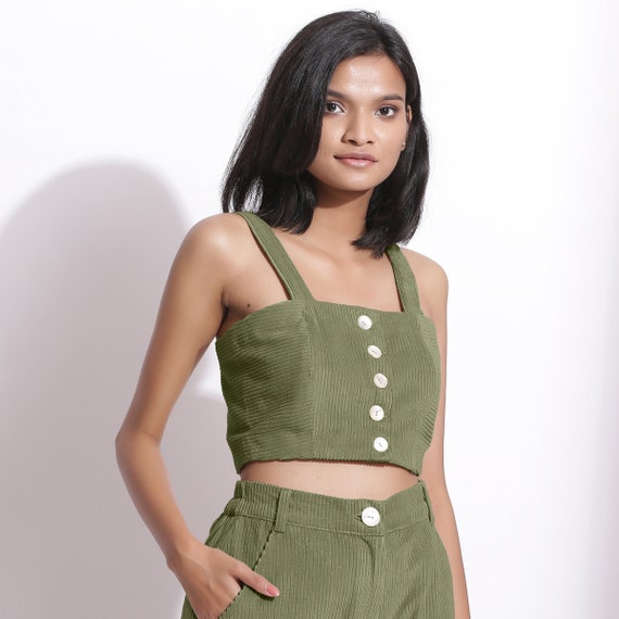 Sage Green Cotton Corduroy Crop Top 