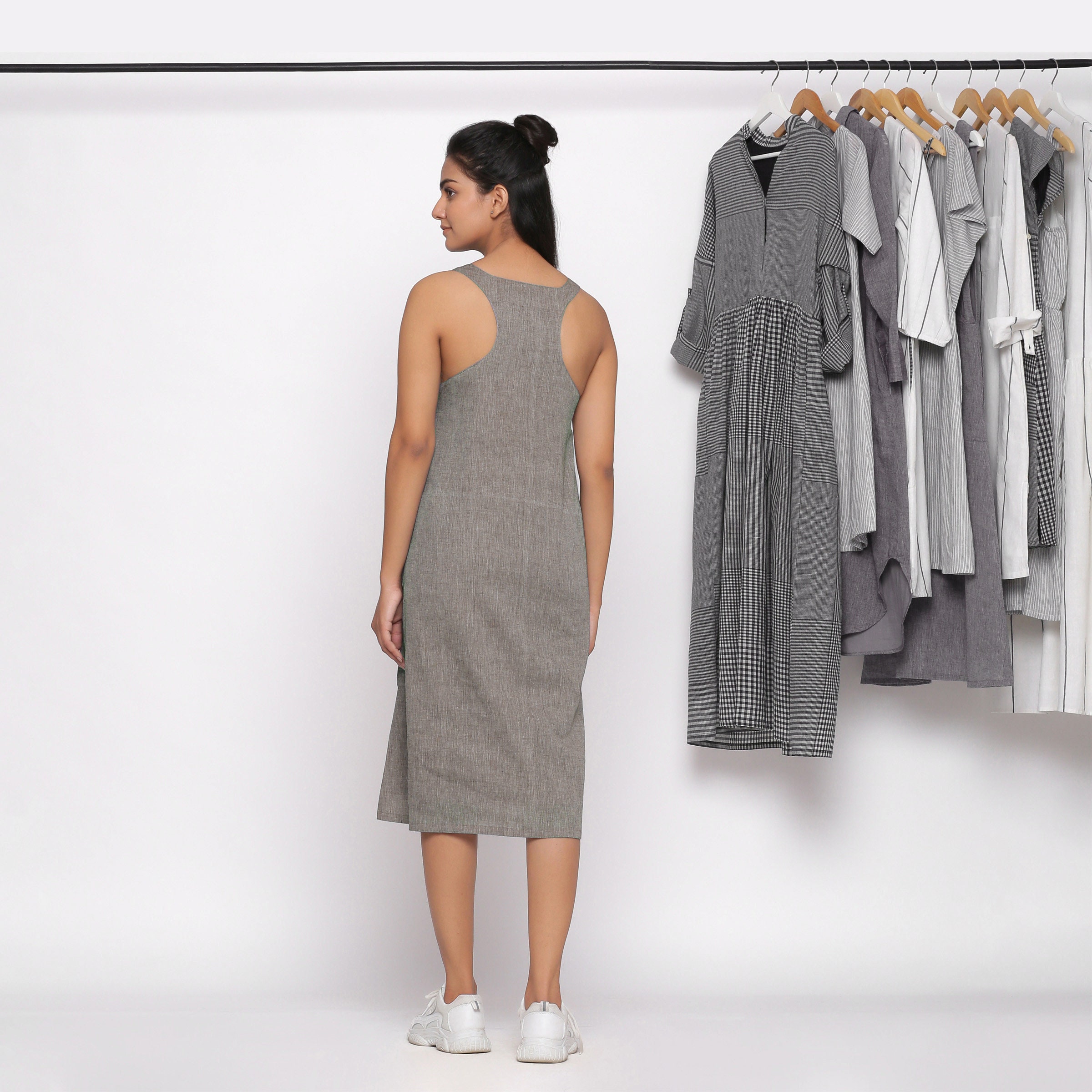 Grey Handspun Cotton Midi Dress Customizable Dress for Women Etsy