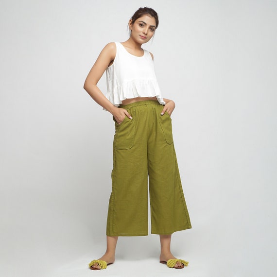 Wide-legged Mid-rise Pant, Customizable 100% Cotton Pant, Solid