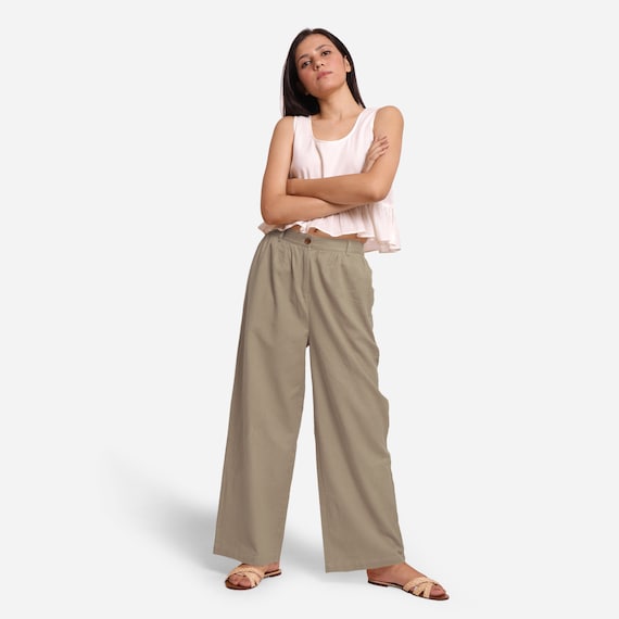 Wide Legged Trouser, Mid-rise Half Elasticated Pant