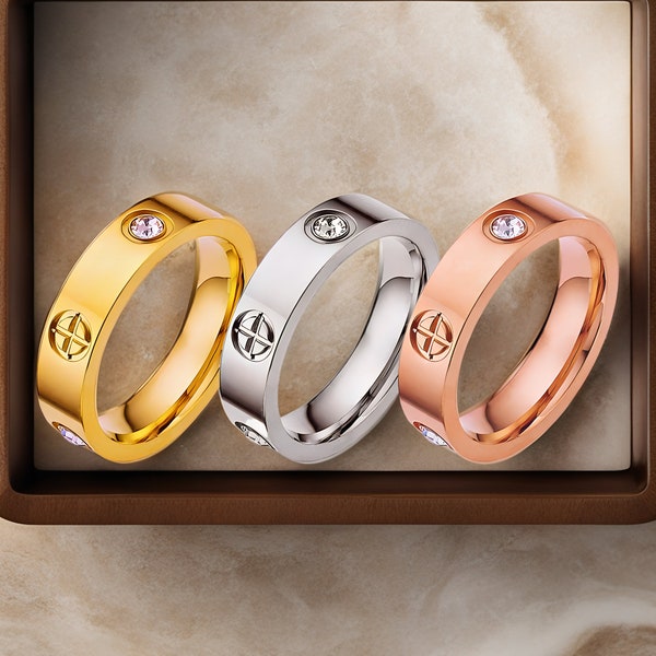 Love Ring 18k Vergoldet | Edelstahl Ring Damen | Gold, Silber, Rosegold | Schmuck Diamant Geschenk für Sie, Geschenk Frau