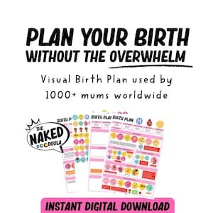Visual Birth Plan Template for Labour & Delivery Preferences. Natural, C-section, Home and Hospotal Births. Editable Canva PDF.
