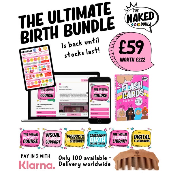 The Ultimate Birth Bundle from The Naked Doula© 54 evidence-based cards, The Wave Comb, The Visual Bundle including The Course & APP