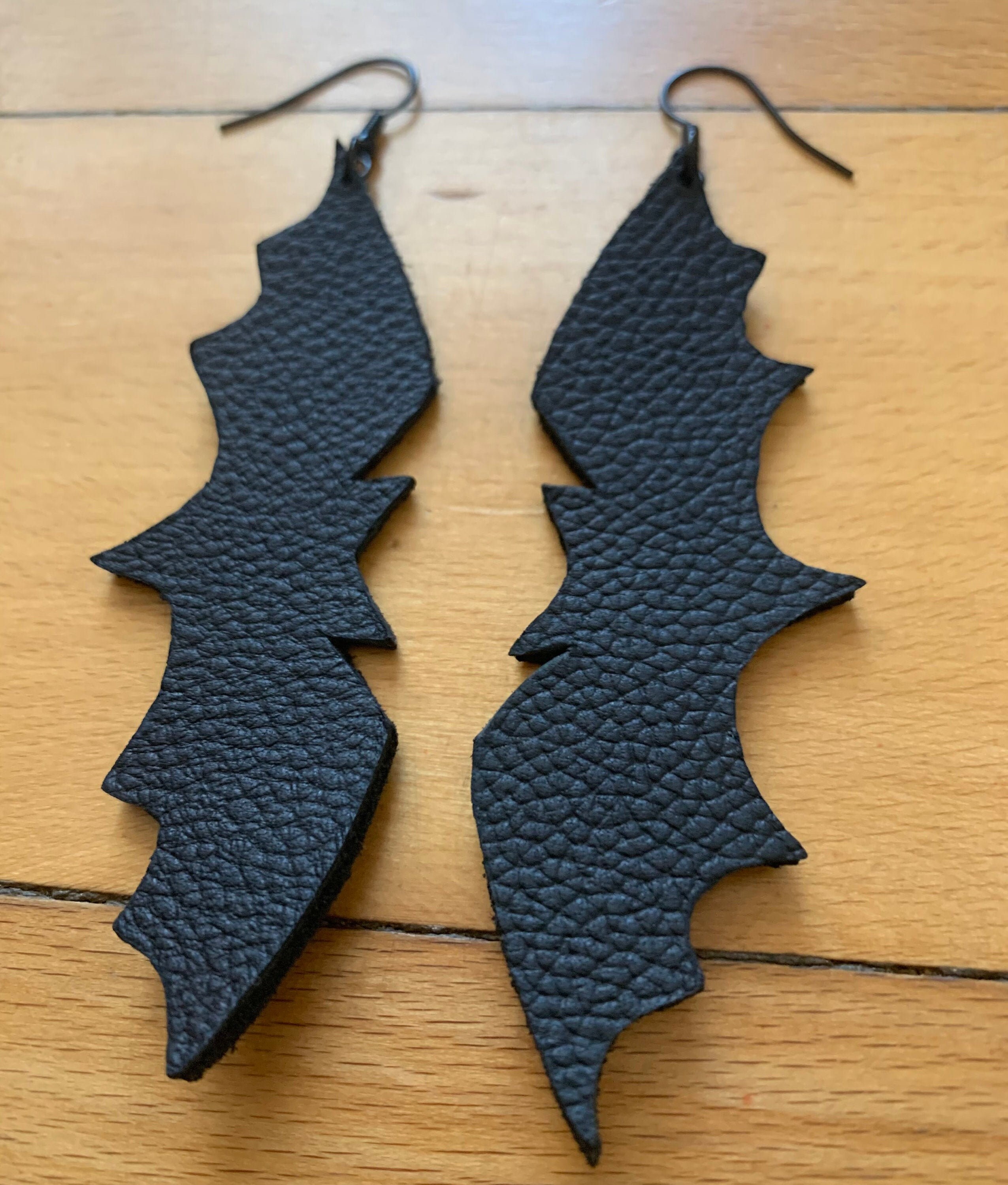 Bat Earrings black leather bat earrings Etsy