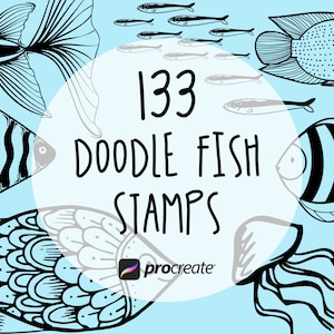Fish Doodle Procreate Stamps | Clownfish, Jellyfish and Shellfish Procreate Stamp | Procreate Stamp Bundle | Commercial Licence Included