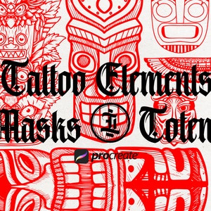 90 Mask Tattoo Procreate Stamps | Totem Tattoo Procreate Stamps | Polynesian Tattoo Procreate | Procreate Tattoo Brushes | Tattoo Stencils