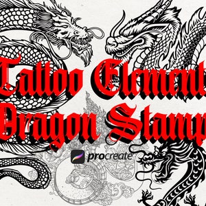 45 Dragon Tattoo Procreate Stamps | Japan Traditional Tattoo Procreate Stamps | Procreate Tattoo Stencils | Tattoo Artist